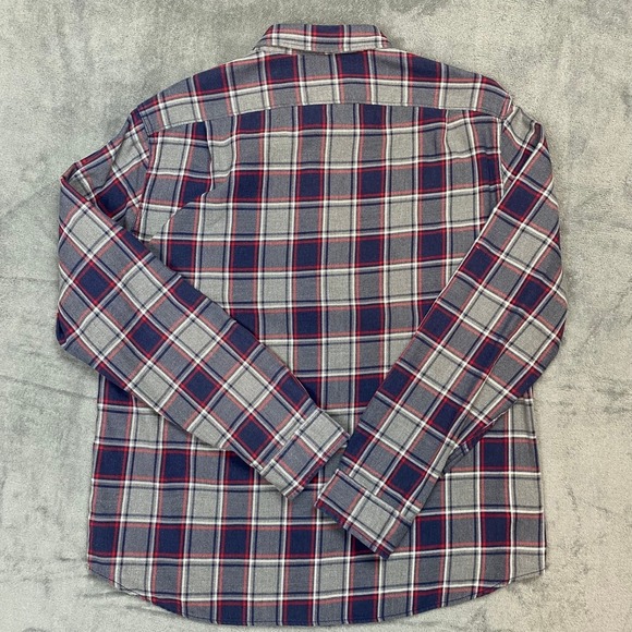 J.Crew Mens Flannel Shirt XL Grey Navy Red Plaid Cotton Button Down Long Sleeve - Picture 7 of 11